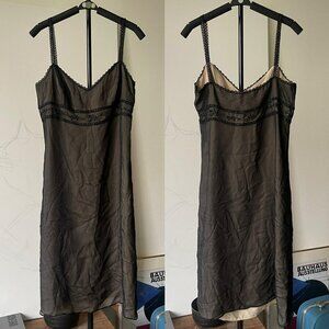 Vintage 90s laundry by Shelli Segal silk Black lace trimmed slip dress